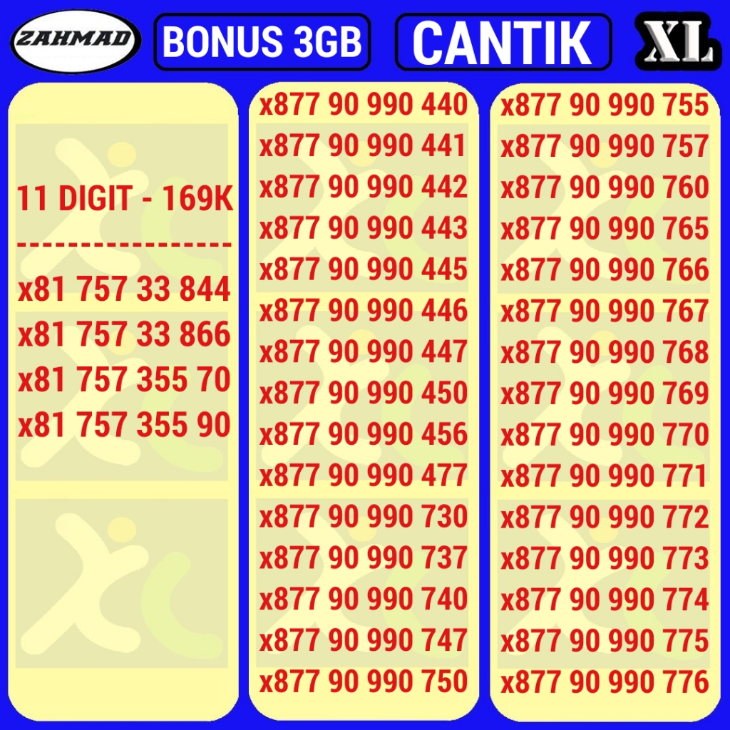 XL-E) NOCAN XL 11 DIGIT kartu perdana nomor cantik 11digit rapi super murah