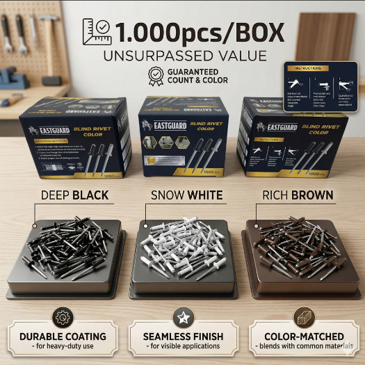 Paku Rivet Warna Isi 1000pcs/Kotak | Blind Rivets Type 435 | Paku Rivet Hitam Putih Coklat
