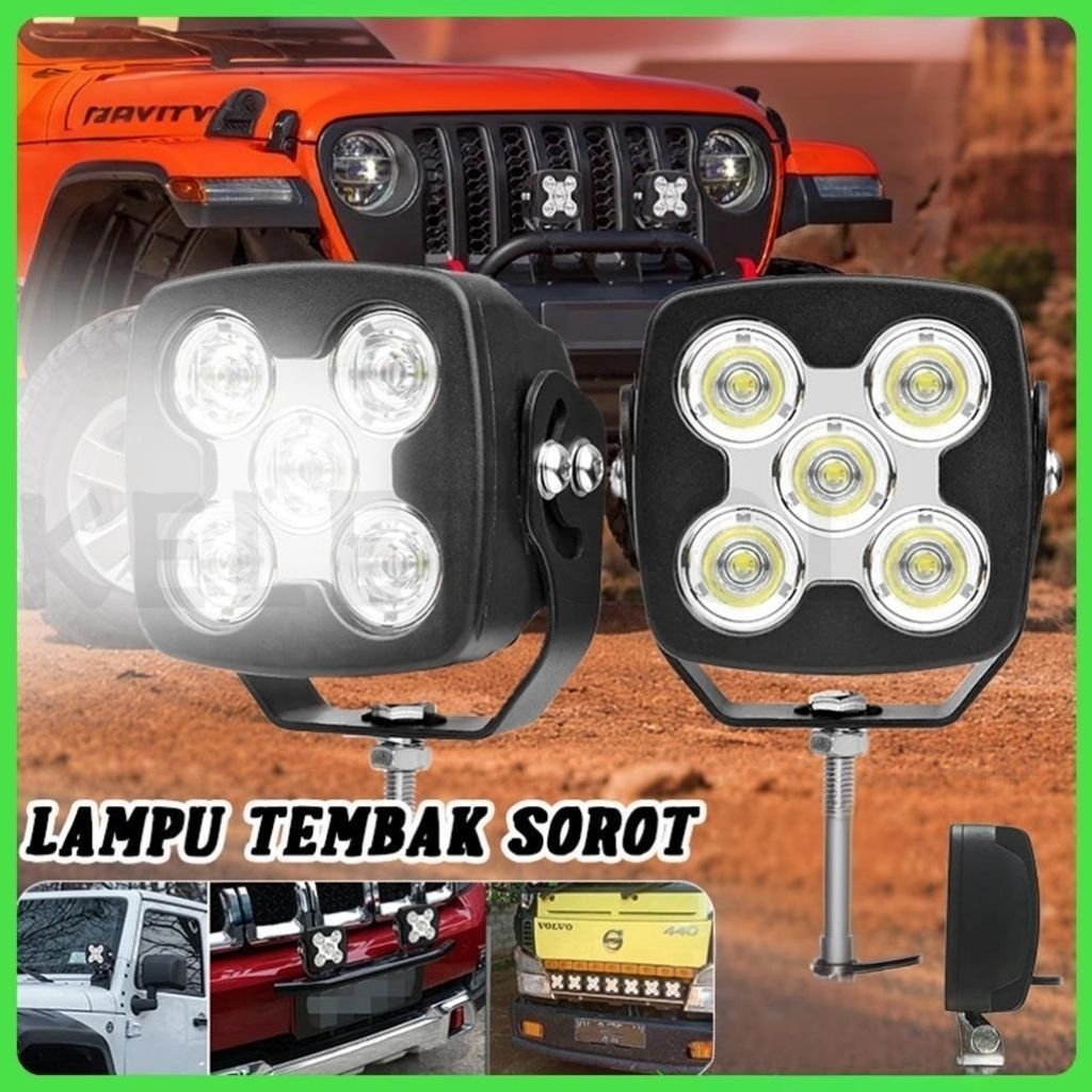 Lampu Tembak Sorot 50 Watt 5 Mata LED Sinar Spot Truck Offroad Light 12//24V Ketebalan 5cm