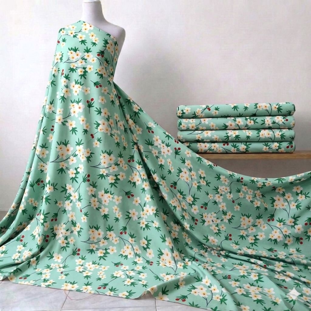 Kain Katun Silky Premium Motif Midnight Jasmine (Bunga Melati Kecil) Kyt