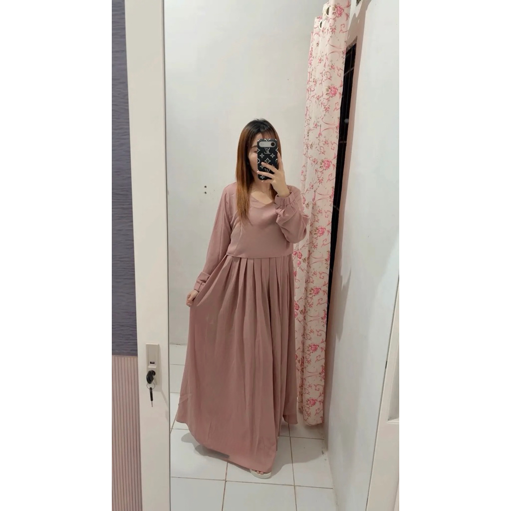 Gamis Panjang Wanita Muslim Dress Hijab Warna Pink Simple Elegan