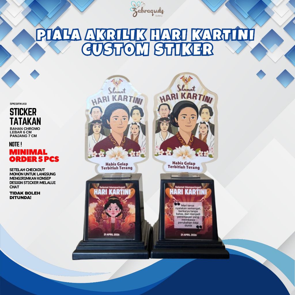 Piala  Wisuda Kartini Custom Stiker Tatakan Souvenir Hadiah Hari Kartini 21 April Custom Stiker