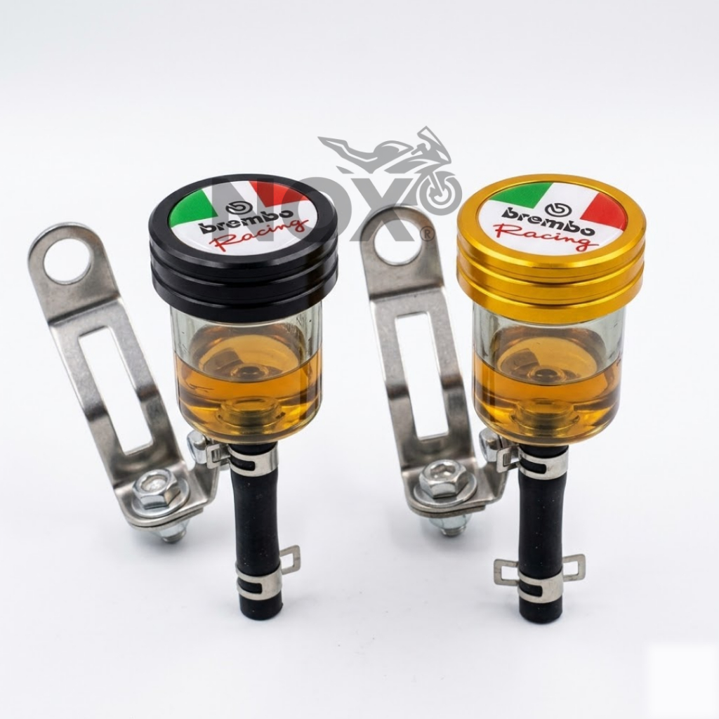 Paket Tabung Minyak Rem Brembo Racing Smoke CNC + Breket Baut Kleman Selang Universal Motor Mio Beat