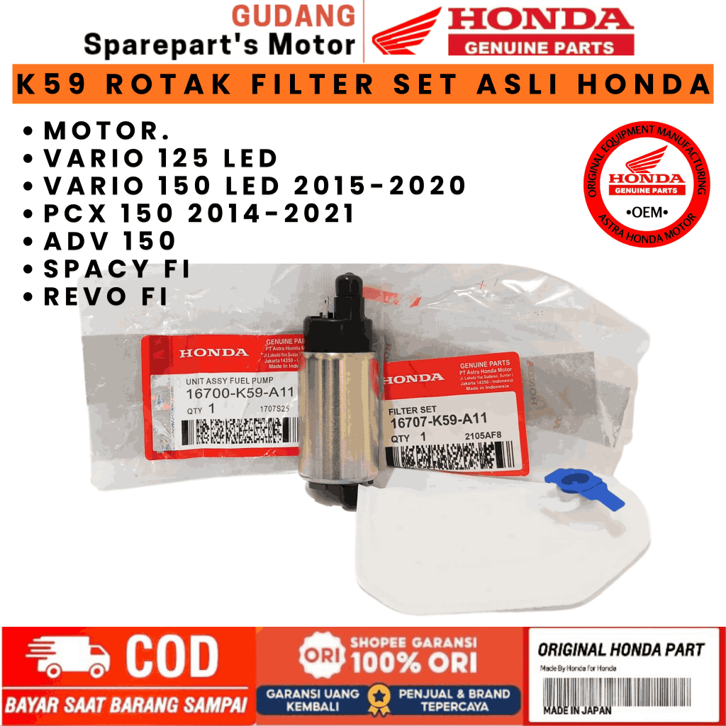 ROTAK FILTER BENSIN SET K59 ASLI HONDA VARIO 125 LED,VARIO 150LED PRESISI KUALITAS TERJAMIN DAN TAHA
