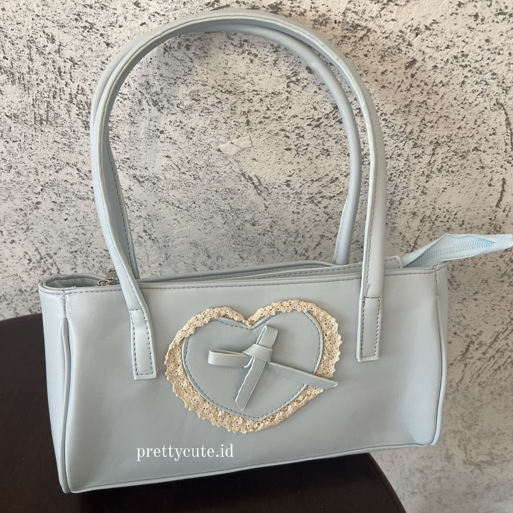 prettycuteid | Tas Bahu Panjang Skyblue Biru Muda Babyblue Renda Hati Pita Handle Bag Shoulder Bag T