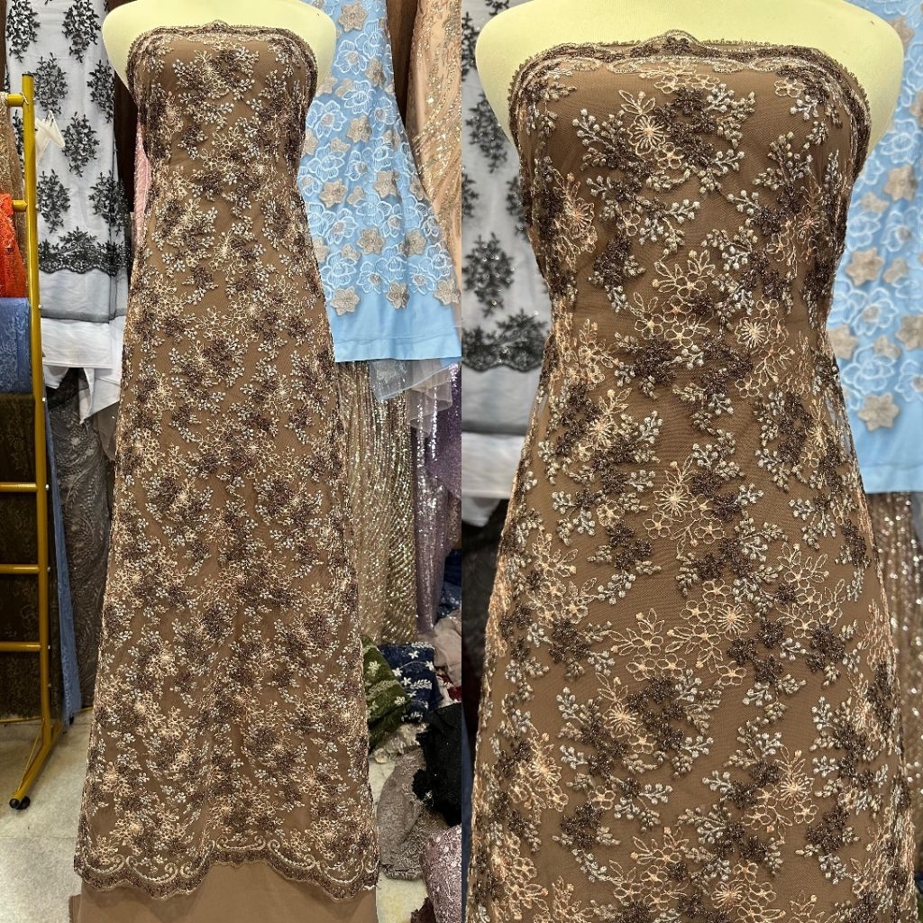 kain tille trinity multitone benang metalik quality premium / bahan brukat kebaya modern