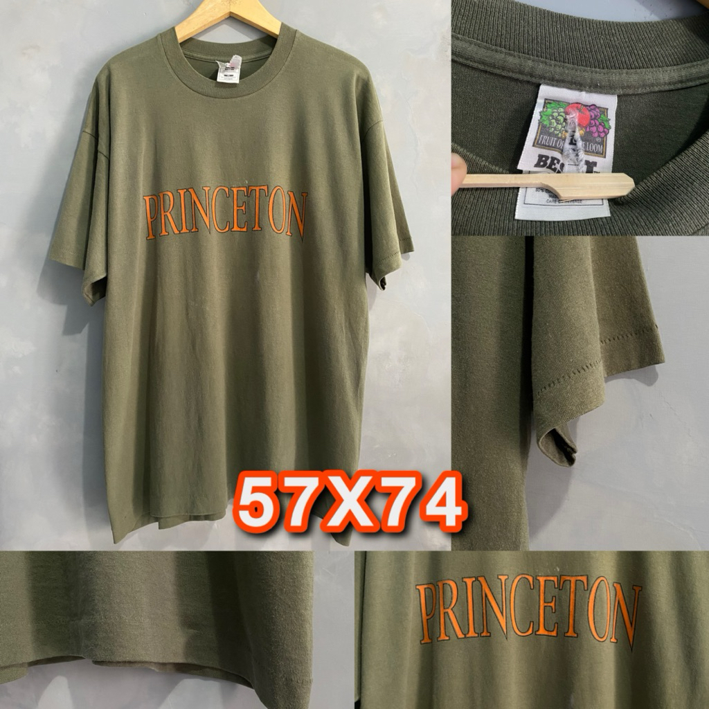 Vintage T-Shirt Princeton University Olive Green - Tag Fruit of the Loom BEST - Size XL singgle stit