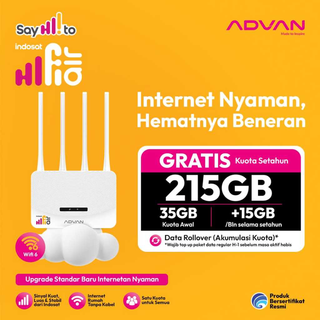 ADVAN V1 PRO CPE Indosat HIFI AIR 4G LTE Free Kuota 215GB - Bergaransi Resmi
