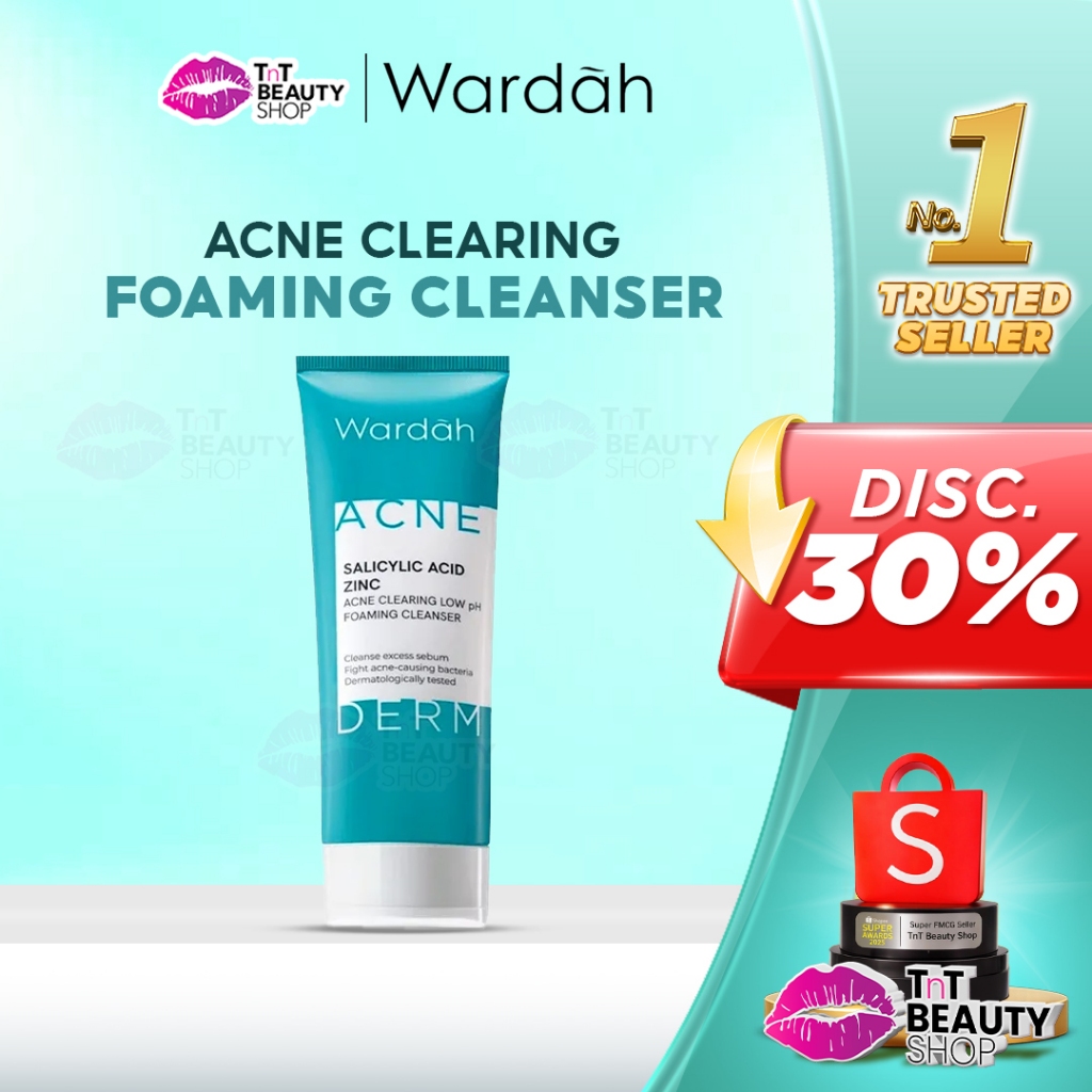 WARDAH Acnederm Salicylic Acid Zinc Acne Clearing Low pH Foaming Cleanser 50-100ml | TnT Beauty Shop