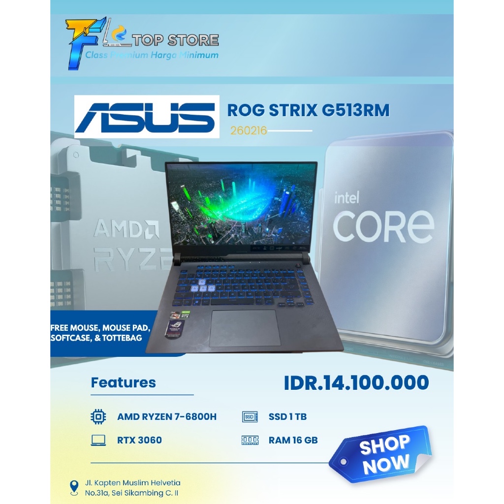ASUS ROG STRIX G513RM AMD RYZEN 7-6800H RAM 16GB SSD 1TB VGA RTX 3060 6GB