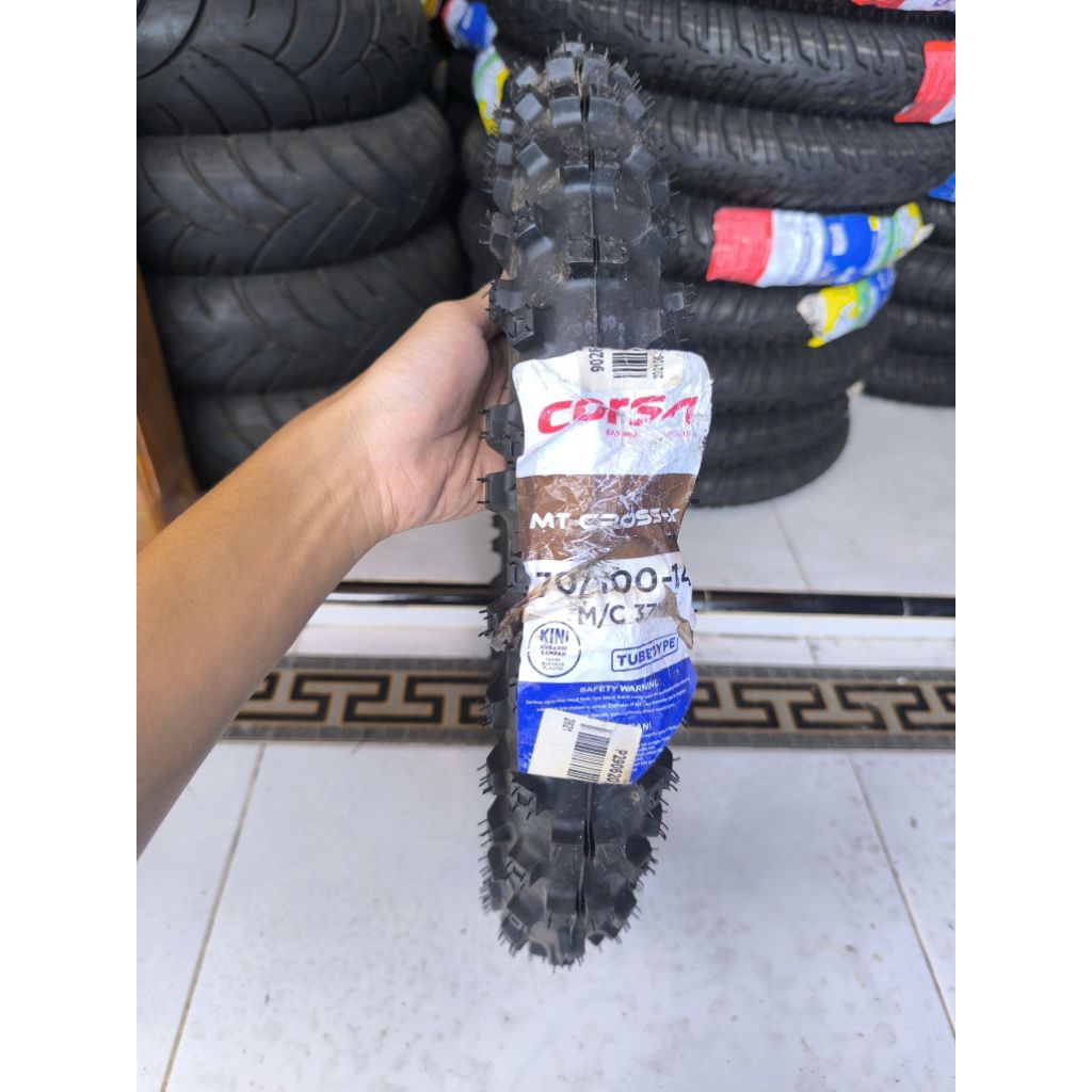 BAN TRAIL CORSA MT CROSS X Ukuran 70/100-14 Tubetype 70 100 Ring 14 Tahun pembuatan 2021.