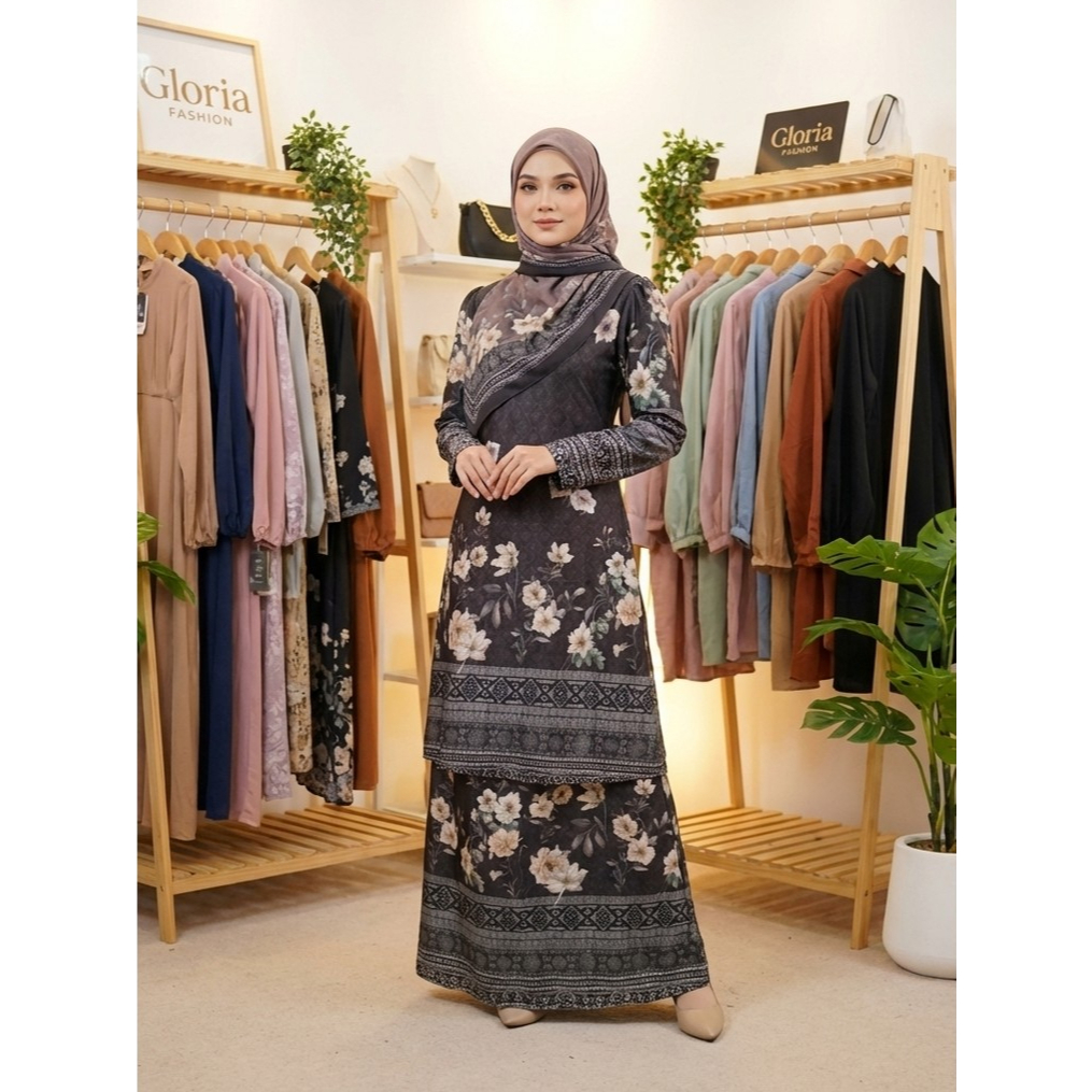 Gloria Dress One Set Kurung Melayu  - Hitam