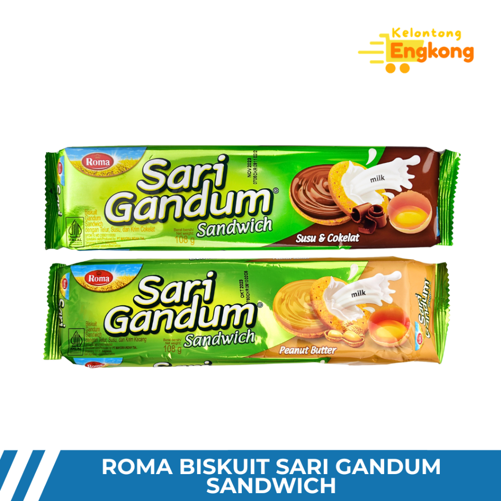 Roma Sari Gandum Sandwich 108gr Susu & Coklat dan Peanut Butter Biskuit Gandum