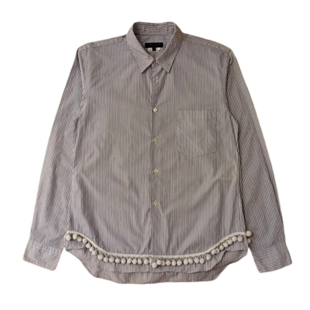 Longshirt / Kemeja Comme Des Garcons Homme Plus Stripe Cotton Chest Pocket Hem Design White Blue Shi