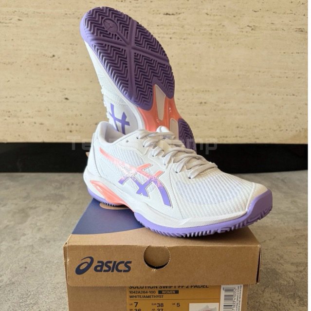 Sepatu Padel Asics Solution Swift 2 Padel White Amethyst/Padel Shoe Women Asics Original Wanita Asic