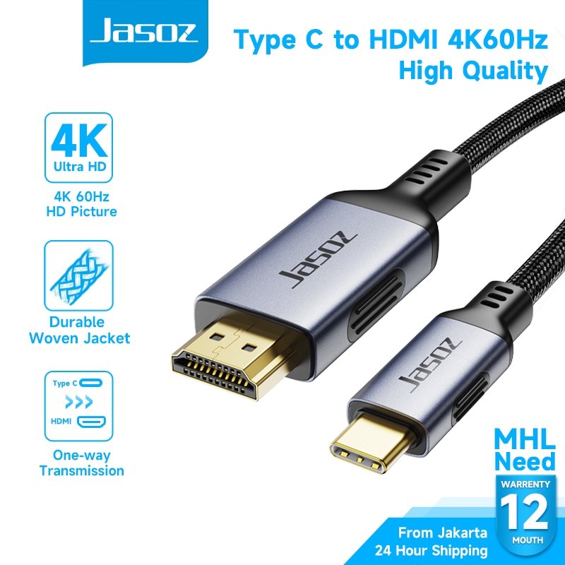 Jasoz Kabel Type C ke HDMI 4K 60Hz USB C to HDMI Converter untuk Laptop HP TV Monitor