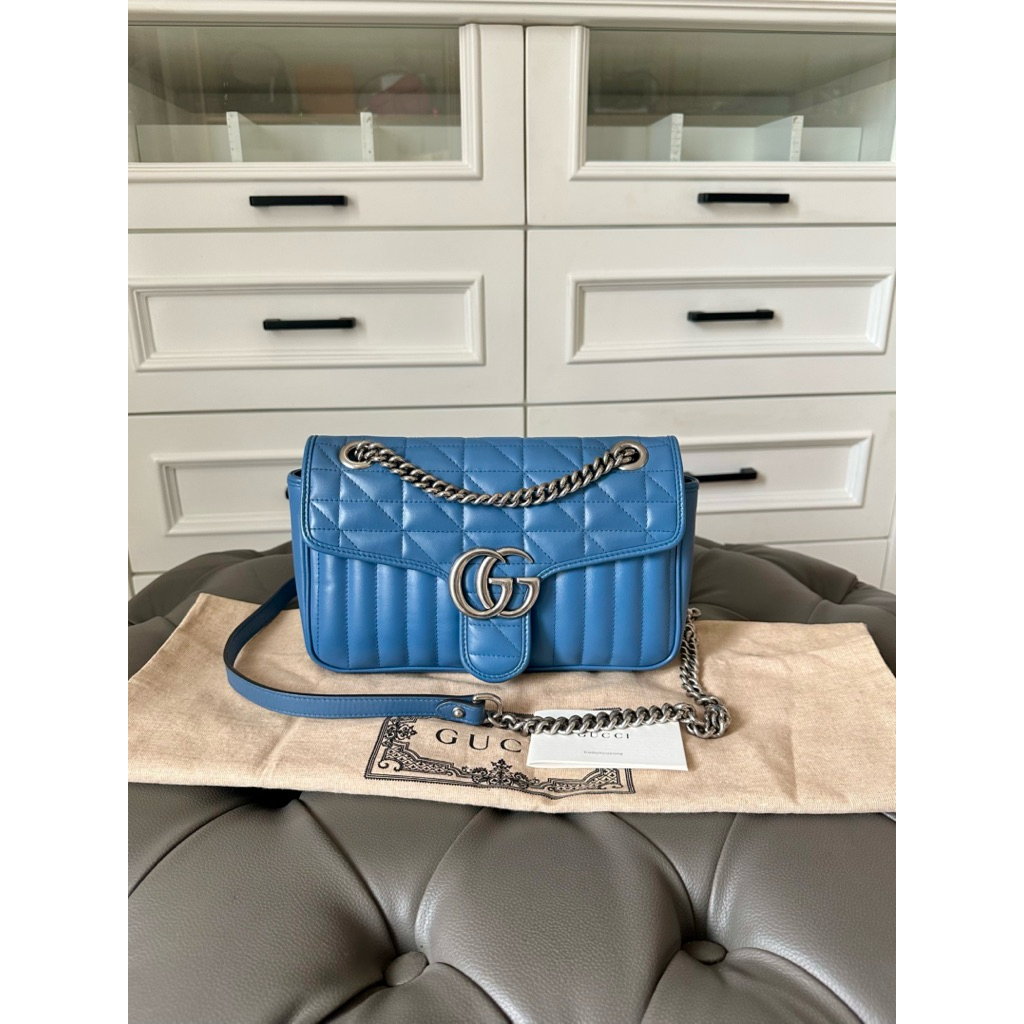 Preloved 2023 gucci marmont small blue authentic shoulder bag original
