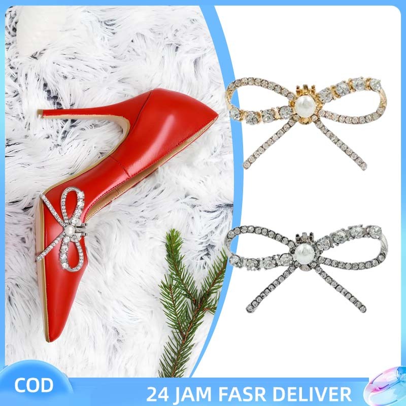 2pcs Klip Sepatu Wanita Bisa Dilepas Pita Sepatu Aksesoris Berhias Berlian Accesories Sepatu Wanita