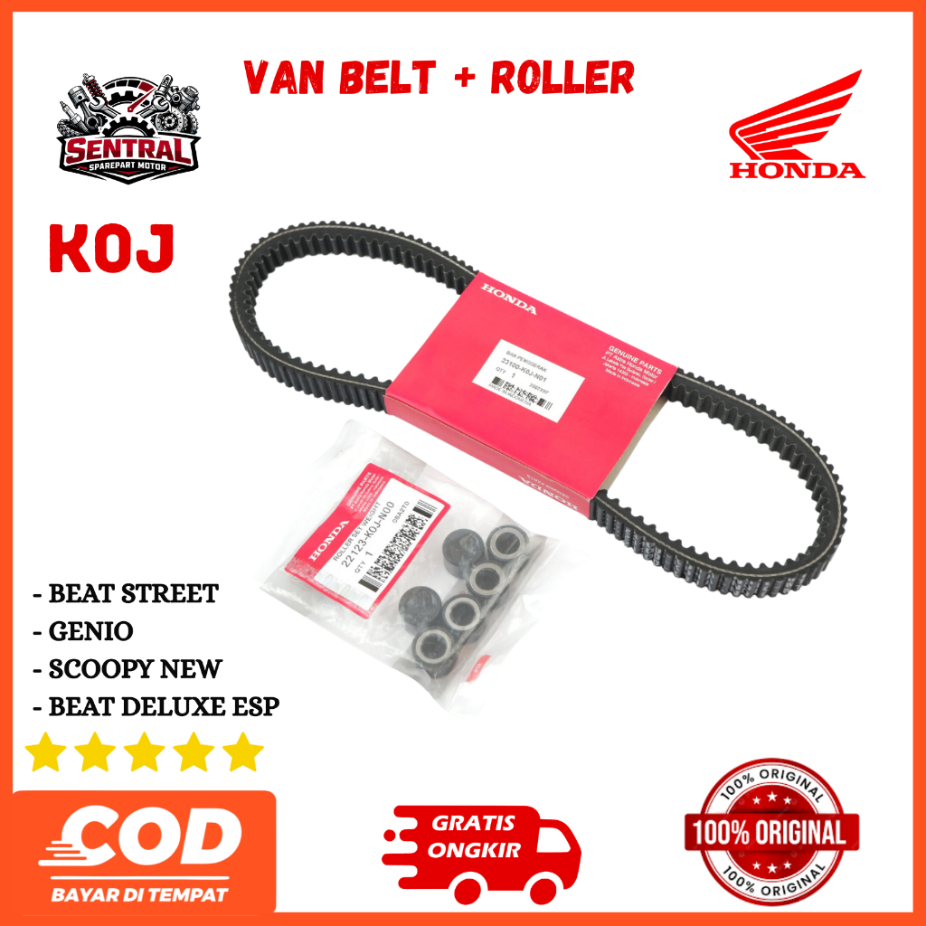 Vanbelt Beat Deluxe Genio + Roller KOJ Original | V Belt Beat Deluxe Genio Ori Set CVT Komplit Vbelt