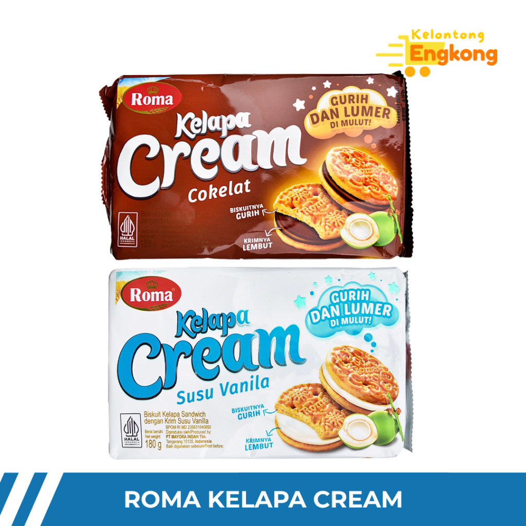 Roma Kelapa Cream 180gr Coklat Susu Vanilla Biskuit Kelapa Sandwich