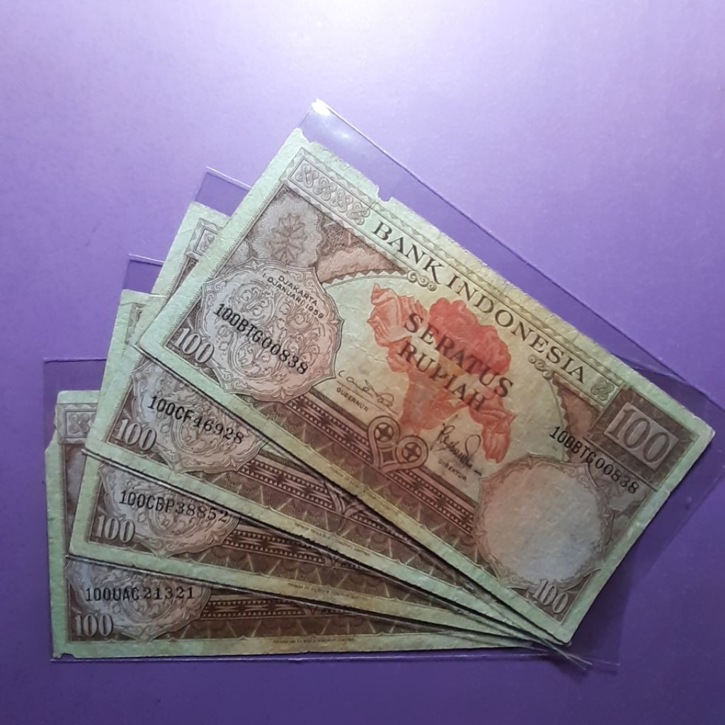 uang kuno 100 rupiah seri bunga 1959
