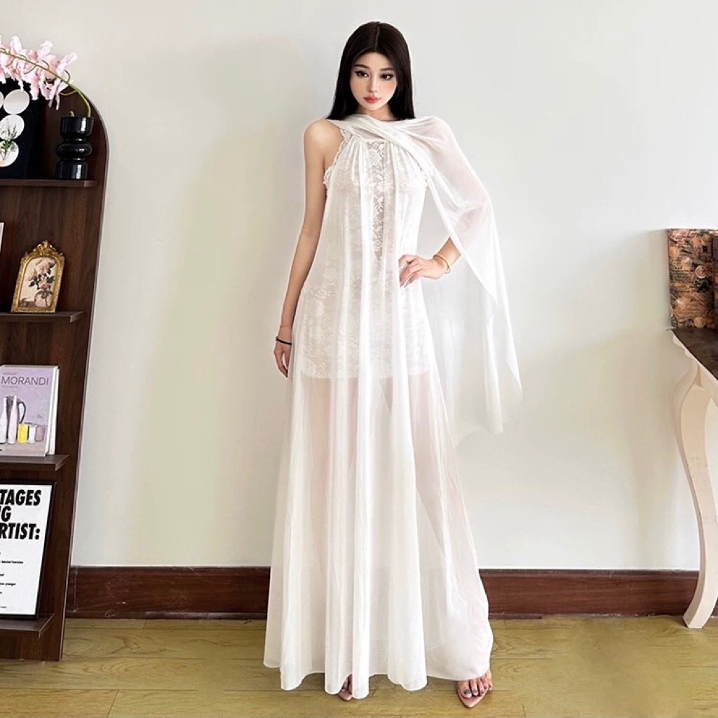 Dress Wanita Chiffon Dress Putih Dress Party Dress Impor D1083
