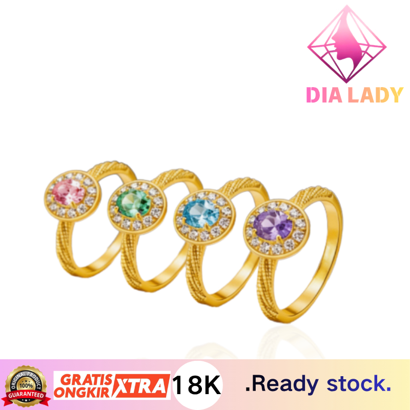 Cincin wanita emas 18K cincin emas 24 karat asli 99%  Cincin Wanita Permata Mewah Elegan Cincin Tuna