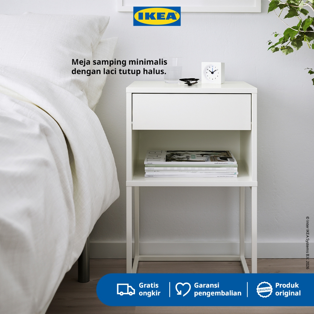 IKEA VIKHAMMER Meja Samping Tempat Tidur Minimalis Putih 40x39cm