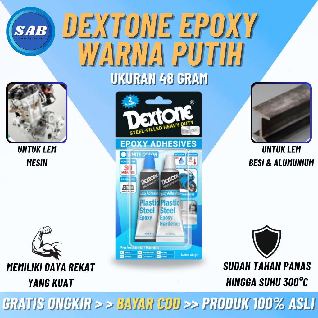 Lem Epoxy Dextone Putih 2 Jam 48gr - Lem Besi Plastic Steel Adhesives Super Kuat Tahan Panas Serbagu