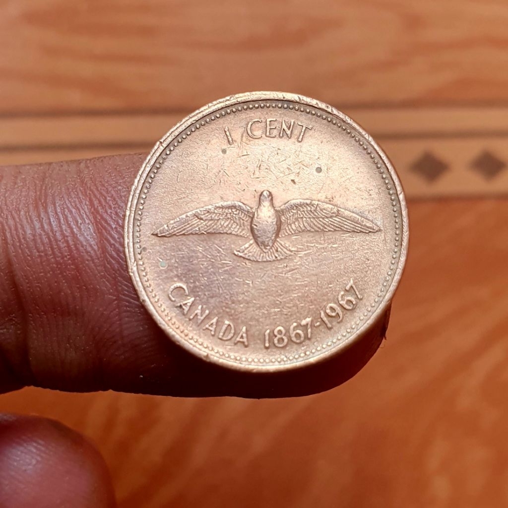 Koin commerative peringatan 1 cent 1967 Canada peringatan canadian confederation centennial