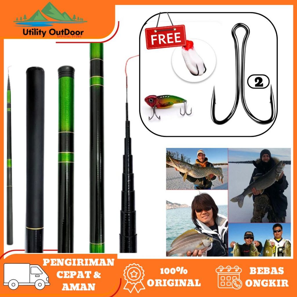 Joran Pancing PASIFIK Tegek 2.7m – Joran Teleskopik Ultra Ringan, Fiberglass Kaku, Joran Genggam yan
