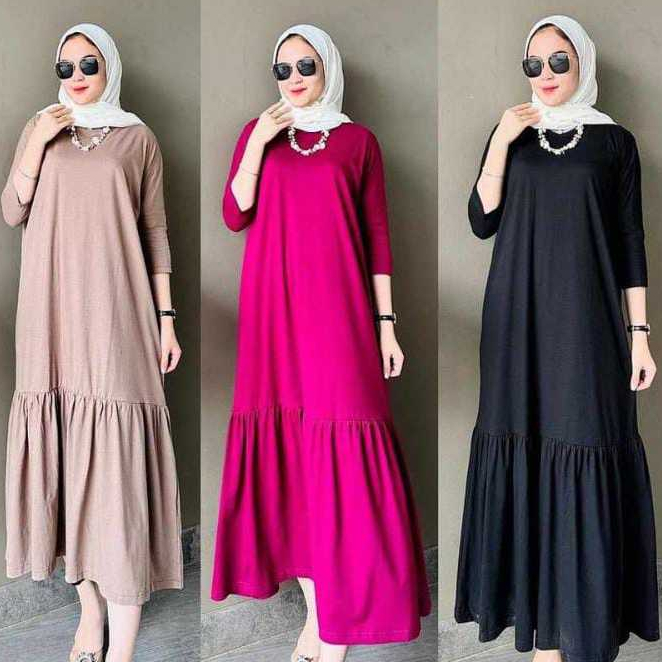 Dress Polos Jevanni Ruffle Kaos Combad Kasual Lengan 7/8