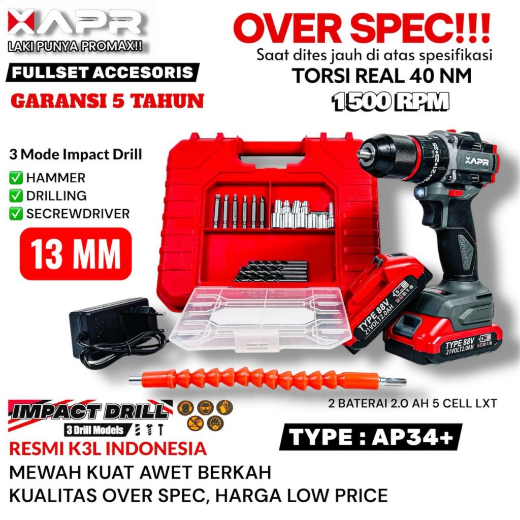 APR JAPAN BOR TYPE AP34+ APR RAJA BOR impact drill BRUSHLESS TYPE AP34+ 13mm keyless auto lock