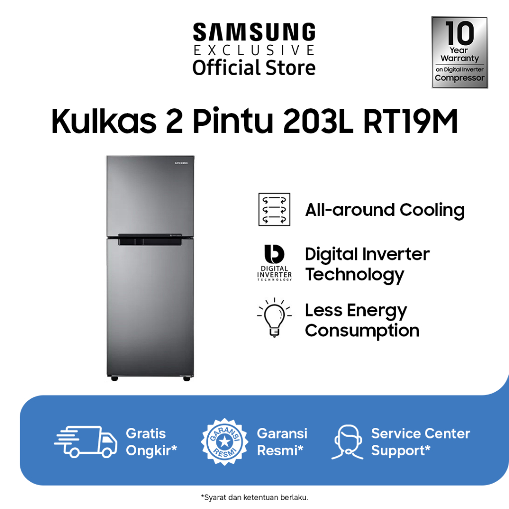 Samsung Kulkas 2 Pintu 203L | Anti|Bacterial | Hemat Energi | All around Cooling | RT19M300BGS/SE