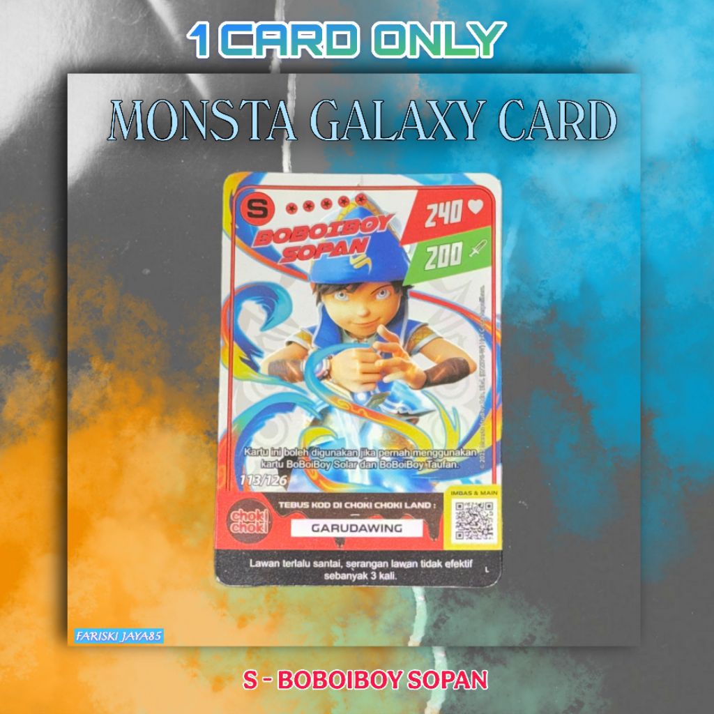 KARTU FOIL MONSTA GALAXY CARD X CHOKI CHOKI BOBOIBOY (HARGA SATUAN)