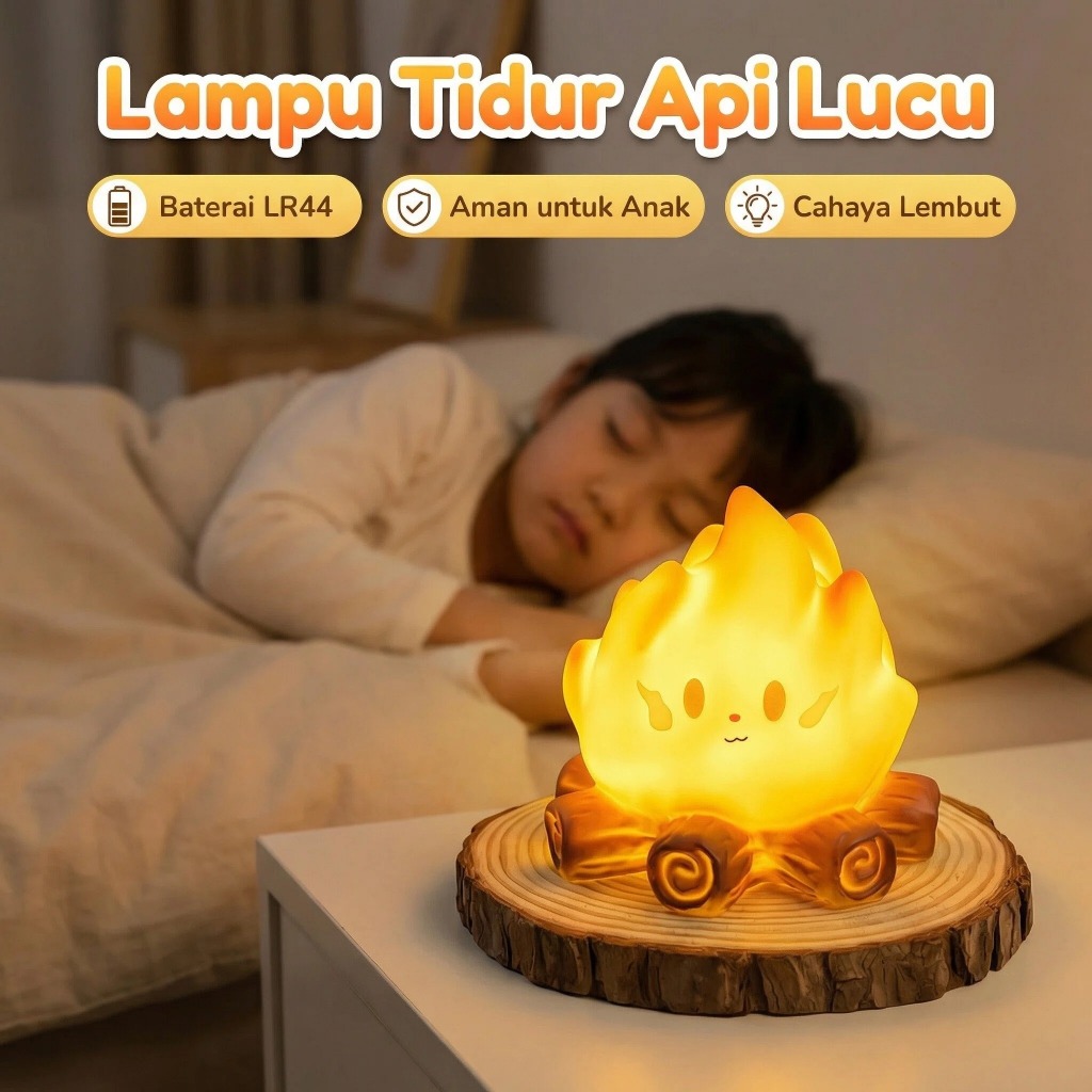 Lampu Tidur Mini Api Unggun Lucu Cahaya Lembut LED Baterai Lampu Meja Aesthetic Minimalis Dekorasi K