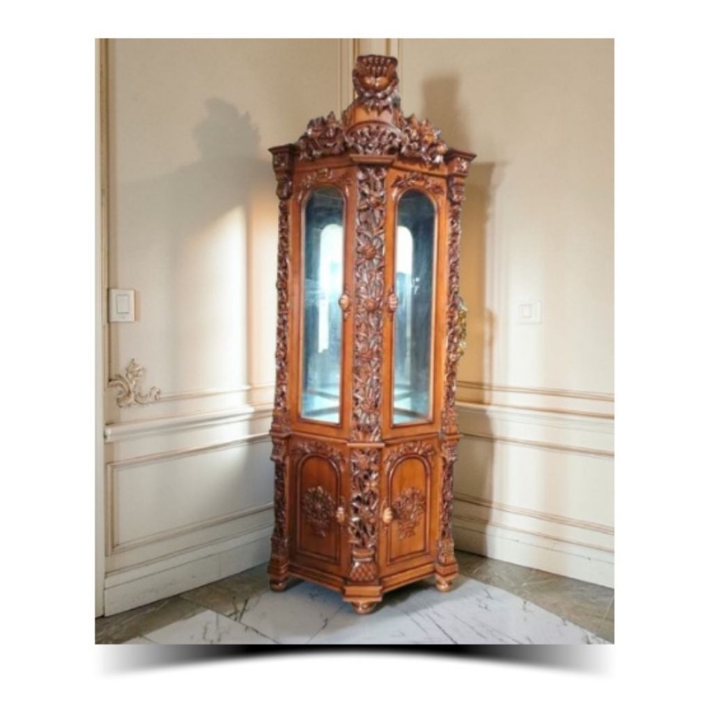 Lemari sudut lemari pojok lemari hias ukir sima jati