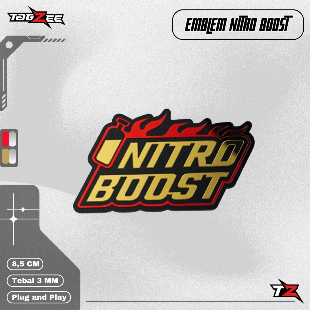 Sticker Emblem Motor/Mobil Akrilik 3D Mirror Tulisan NITRO BOOST TAGZEE