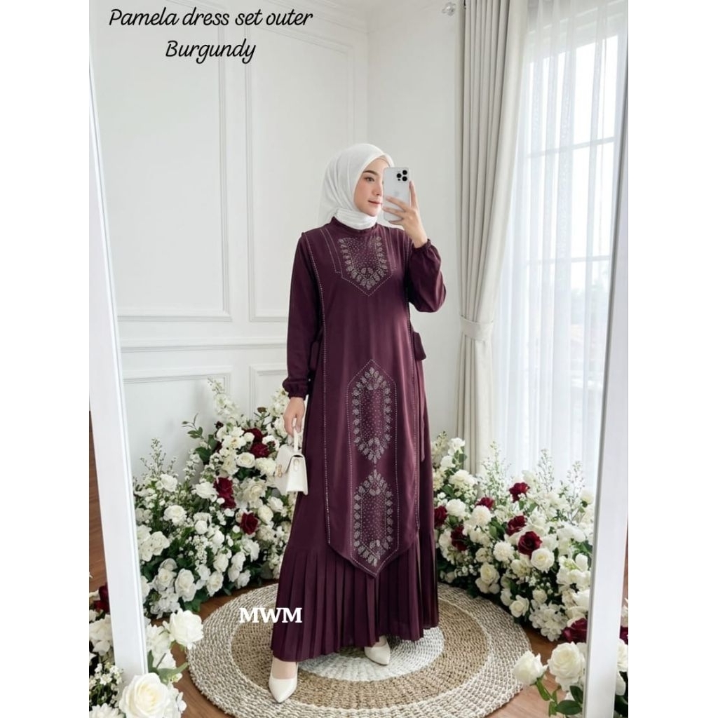 Pamela dress set outer by MWM  | gamis murah | gamis mewah | outfit kondangan