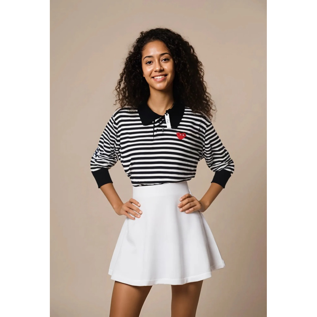 CDG Play Kaos Berkerah Stripe Wanita
