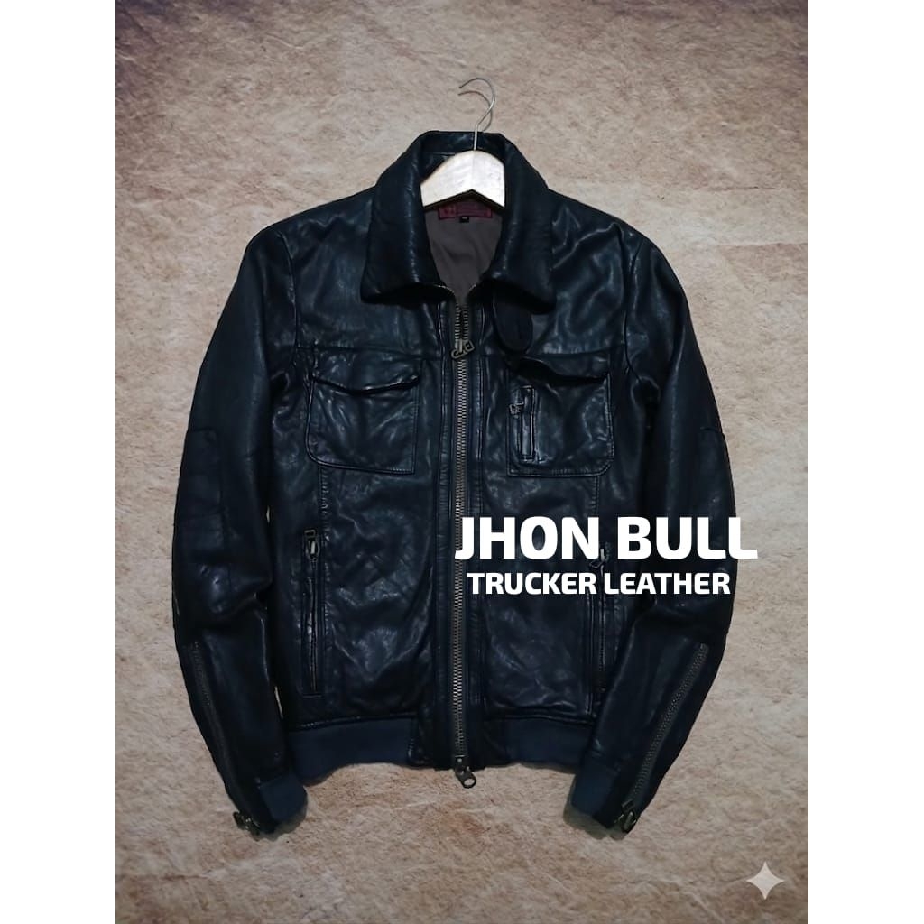 Jaket leather JHON BULL 100% kulit asli model trucker bekas pakai