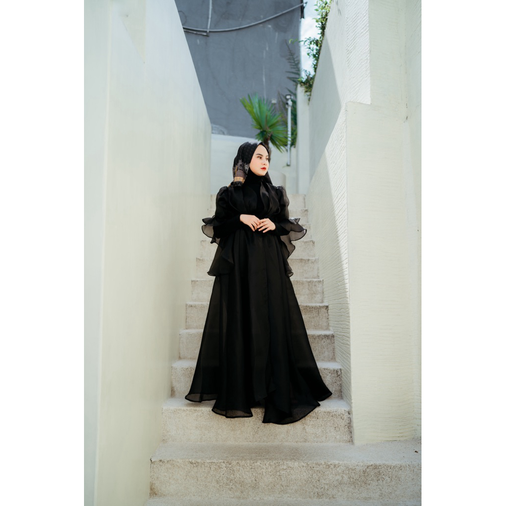 Outer Anika Dress Outer Organza hitam premium | Outer wanita muslimah layer elegan | Cardigan ini pa