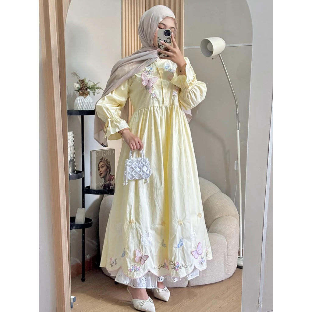 Overalis Dress Butterfly Wanita Katun Poplin