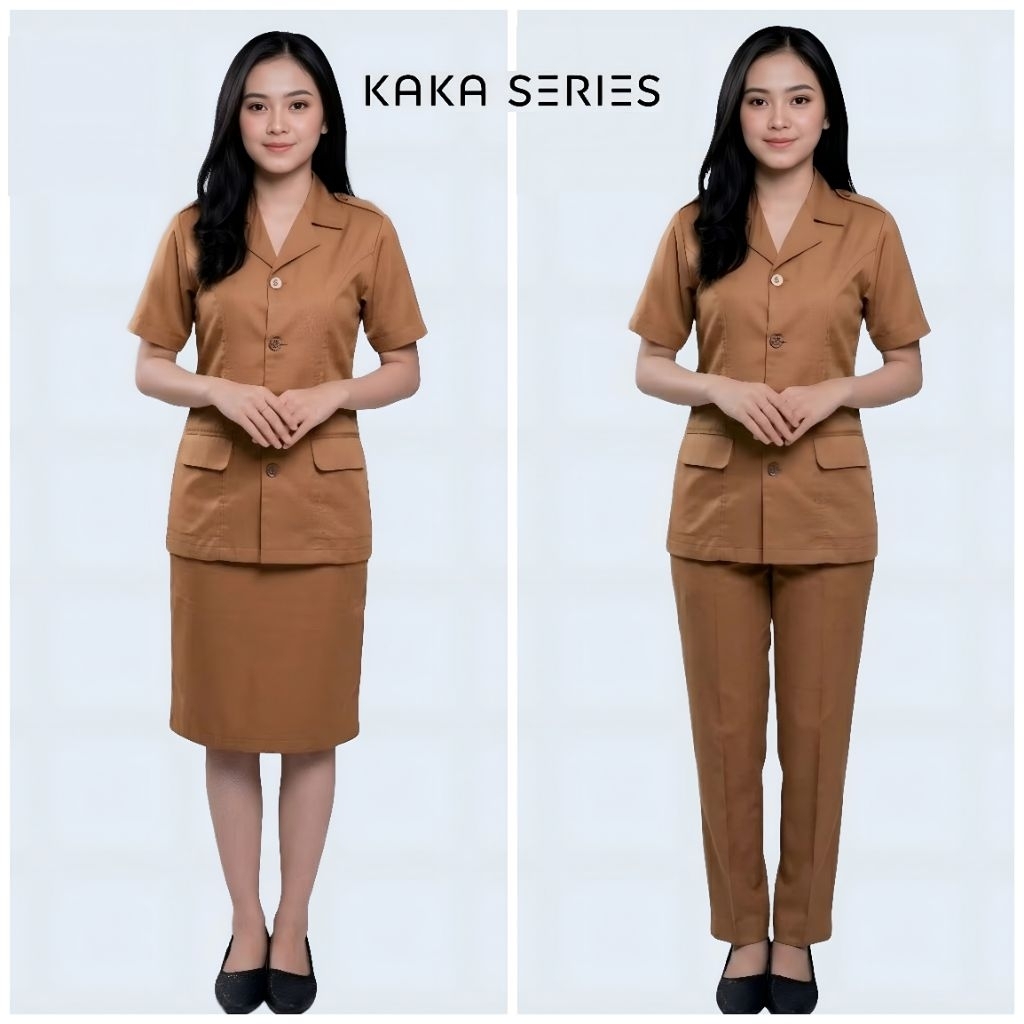 Seragam Keki Lengan Pendek Wanita PNS Blazer Khaki Harga Terbaik