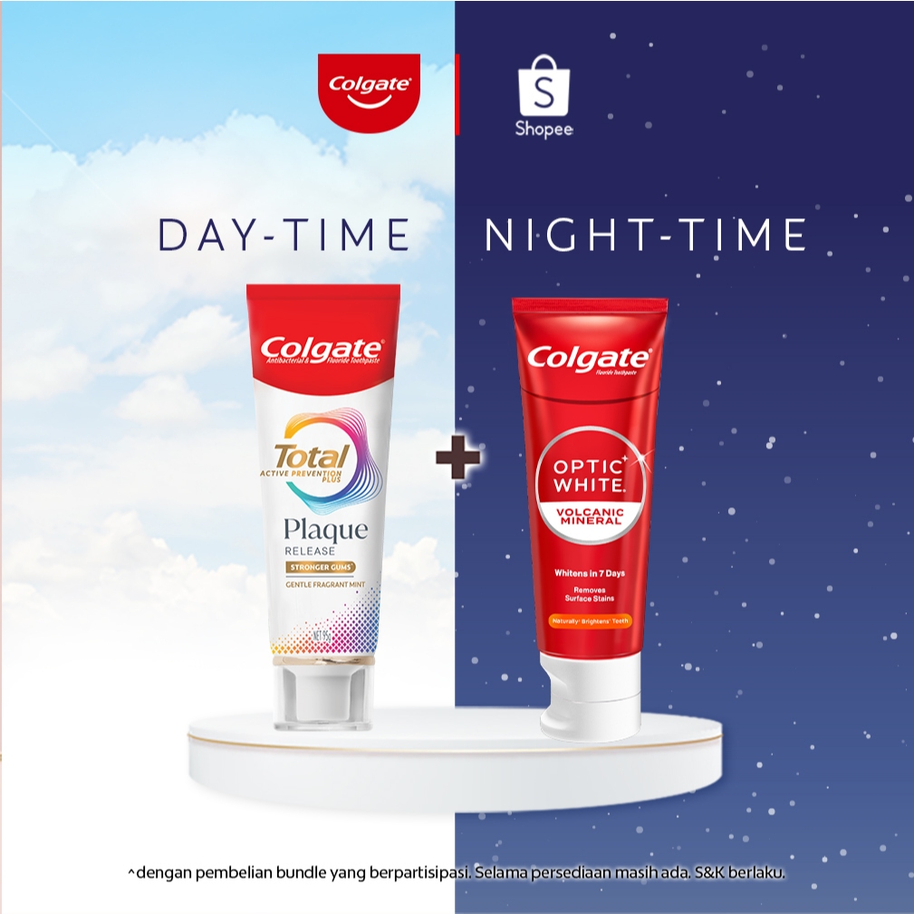 Paket Day & Night Oral Care 5 (Colgate Total Plaque Release Gentle Fragrant Mint 95g + Colgate Optic