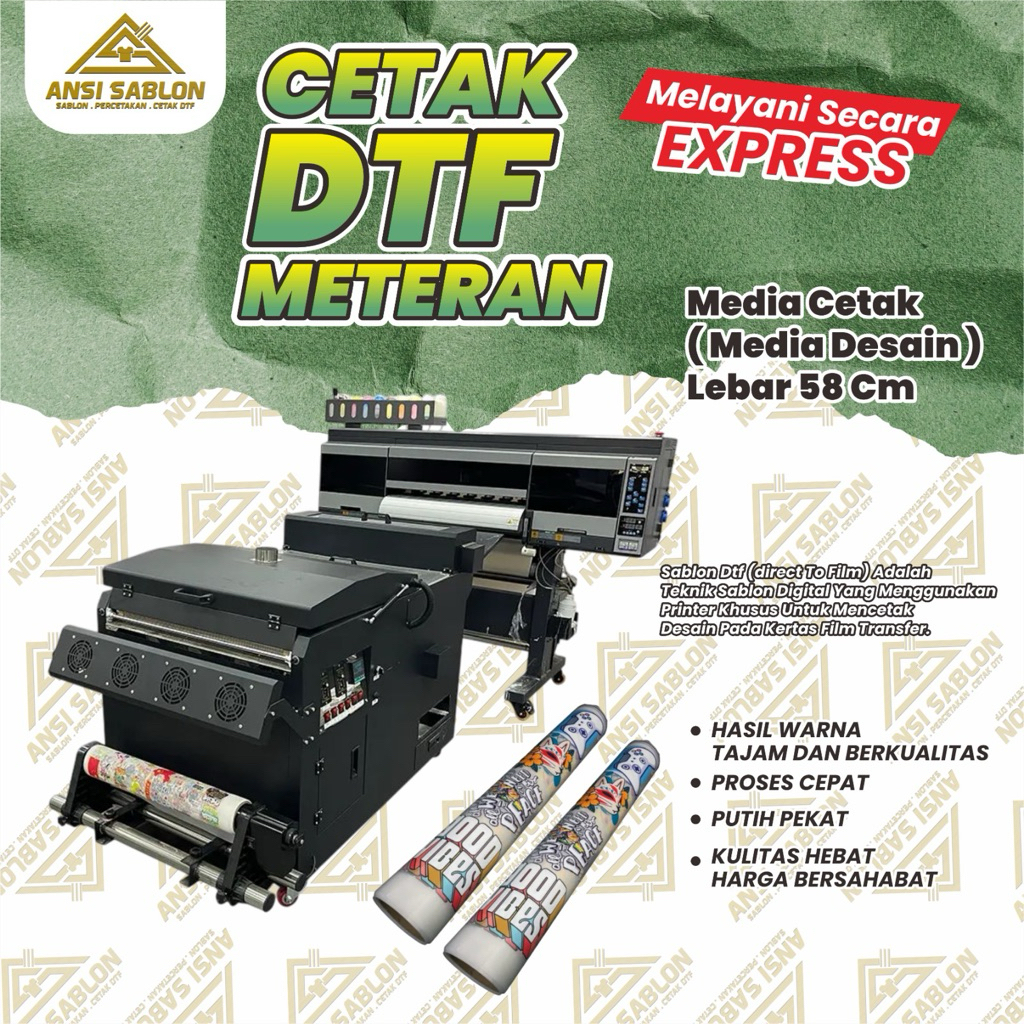 Cetak Dtf Meteran,Siap Press Area Cetak 58cm