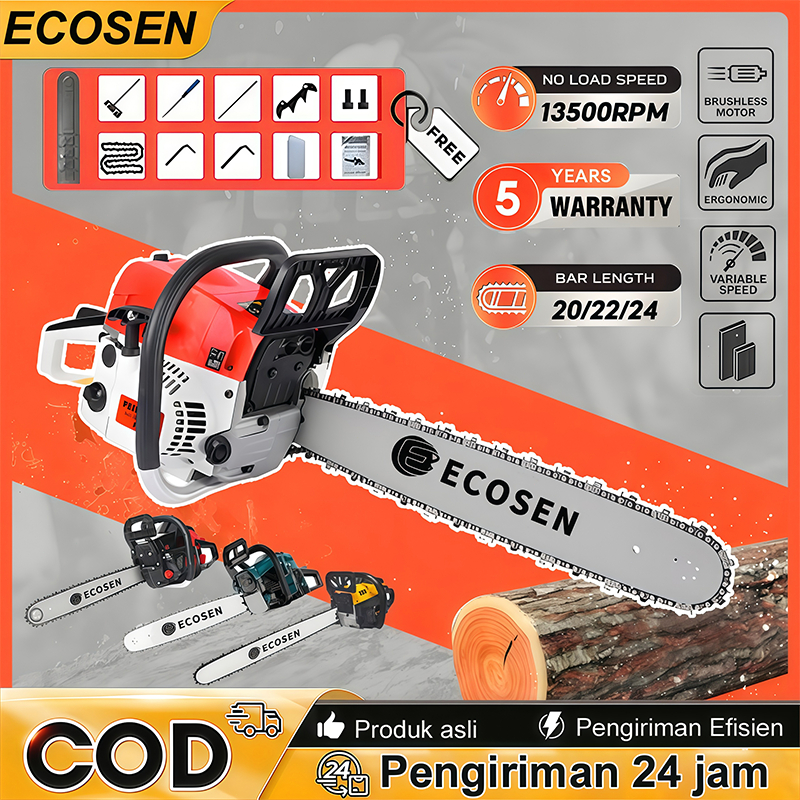 Mesin Chainsaw Alat Pemotong Gergaji Lanjut Bensin Portabel 20/22/24 Inch/Senso Mini Pemotong Kayu