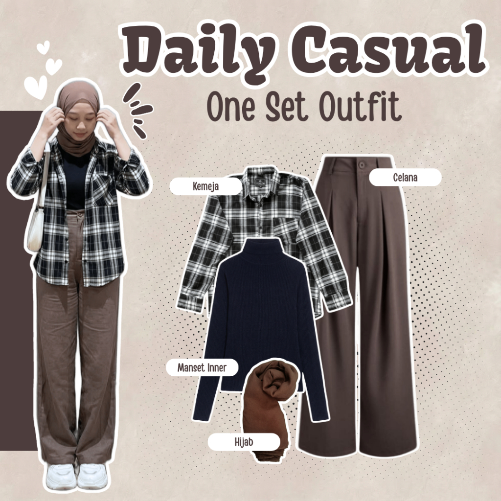 Setelan Outfit Wanita | Kemeja, Manset Inner, Celana, Hijab | Outfit Casual Wanita, One Set Remaja