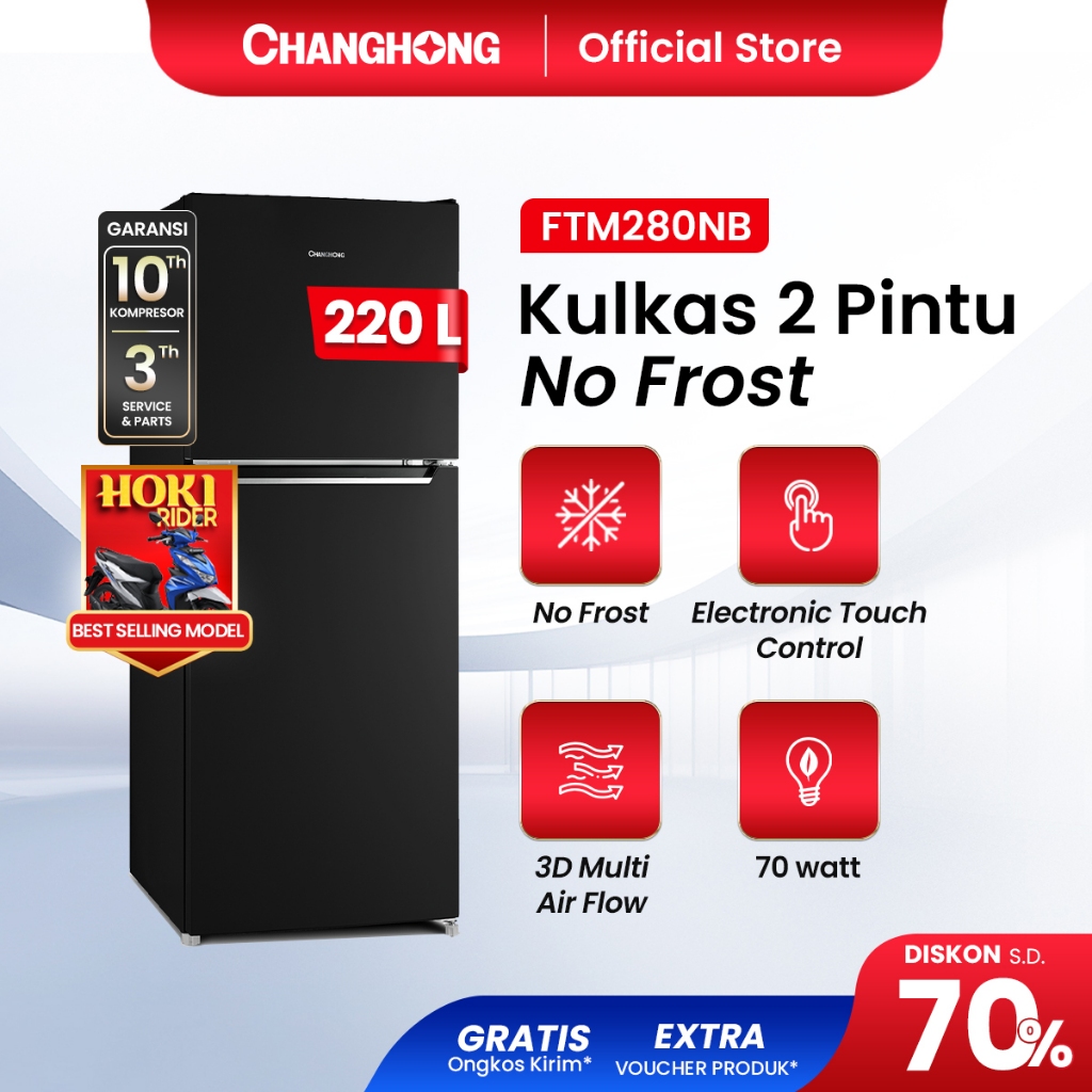 [Bebas Bunga Es] Changhong Kulkas 2 Pintu  (Refrigerator) Kulkas No Frost Tanpa Bunga Es Lemari Es K