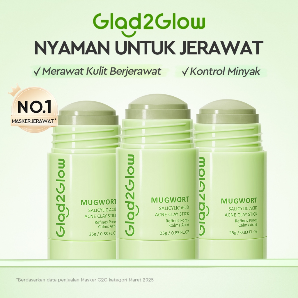 Glad2Glow Mugwort Salicylic Acid Acne Clay Stick Masker Wajah Masker Jerawat Masker Acne Masker Stic